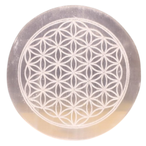 White Selenite Charging Plate with Flower of Life – Crystal Cleansing & Energy Charging Plate
