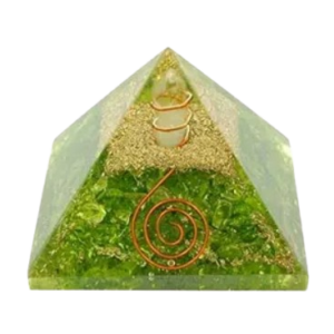 Green Peridot Crystal Orgone Pyramid Showpiece for Positivity & Prosperity