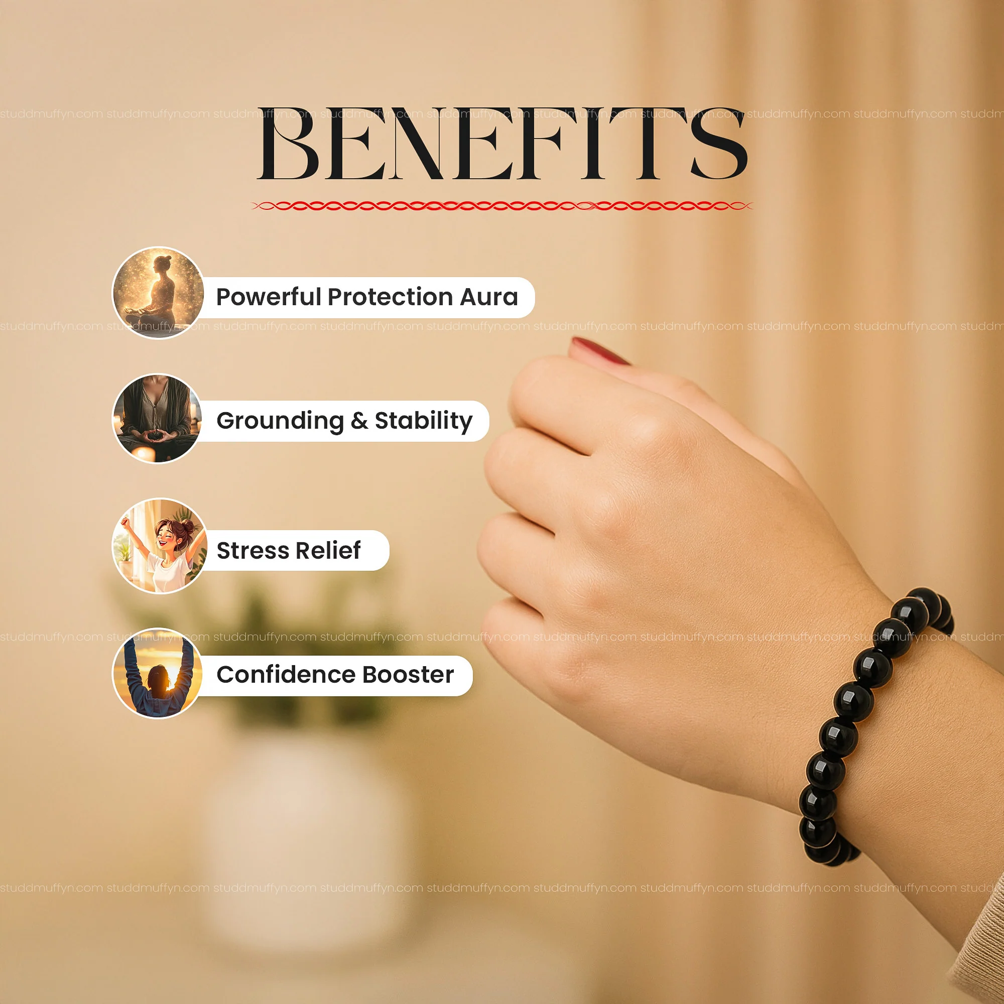 Black Tourmaline Bracelet – Natural Protection Crystal Bracelet - Image 3