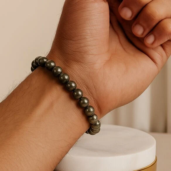 Polished Pyrite Bracelet – Natural Pyrite Crystal Bracelet for Wealth, Protection & Confidence - Image 2